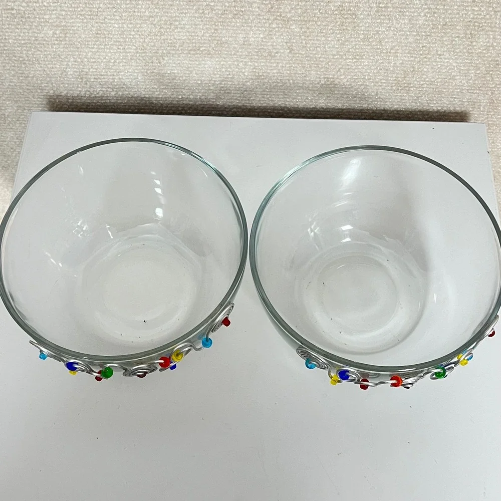 Dary Rees 6 Inch Glass Wire Beaded Cereal‎ Bowls Set of 2